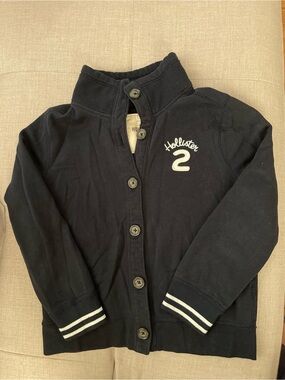 Hollister Navy Button-Front Kids Sweatshirt with White Accent